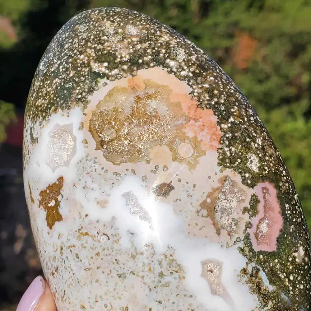 Ocean Jasper Pink Rounded Standing Druzy Freeform Crystal 600 Grams